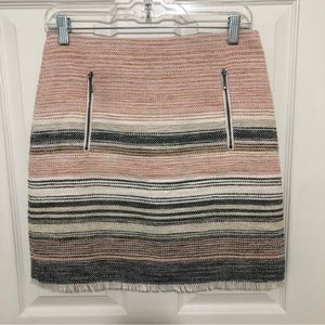 Loft Women's Fully Lined Skirt Two Front Zippered Pockets Fringed Hem